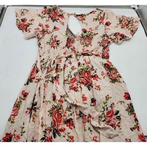 Angie Dress Women Large Flare Short Sleeve Tie Back Floral Print Romper Open - Picture 4 of 11